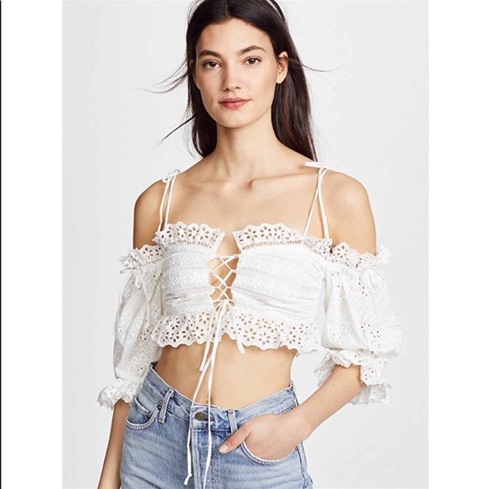 For Love & Lemons Anabelle Eyelet Crop Top